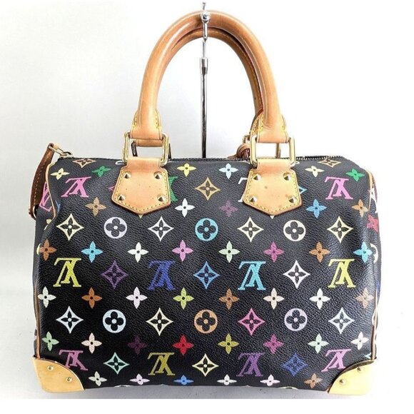 Authentic Louis Vuitton Speedy 30 Monogram Multicolor Sac Bag Black Tote Handbag - Picture 5 of 16